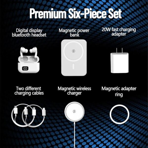 6-in-1 Charging Kit: Fast Charge, Magnetic Power Bank, Wireless Charger, Type-C to Lightning Cable, Adapter & Audio Support, Compact & Portable. - Image 2