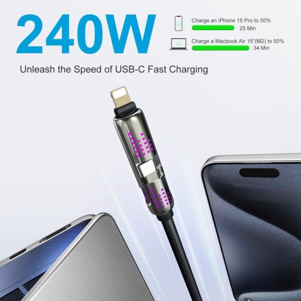 4 in 1 Charging Cable (6.6FT), MAX 240W Chubby Cable Multi USB C Charging Cable with - Image 3