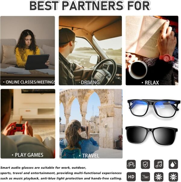 Smart Glasses for Women Bluetooth Glasses with Speaker Anti-Blue Light Clear Call Open Ear Audio Driving, Web conferencing, podcasting, Listening to Music - Image 8