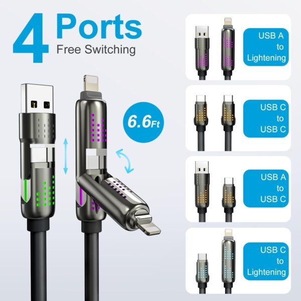 4 in 1 Charging Cable (6.6FT), MAX 240W Chubby Cable Multi USB C Charging Cable with - Image 2