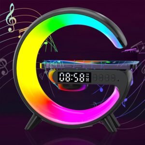 Wireless Speaker Charger Light,LED Bedside Lamp 4-in-1 Alarm Clock